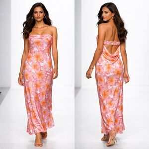 Hello Molly Pink and Orange Floral Midi Dress